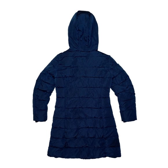 Women's Tommy Hilfiger Deep Blue Puffer Hooded Jacket 3 Pockets Maroon Lining S - Picture 3 of 15